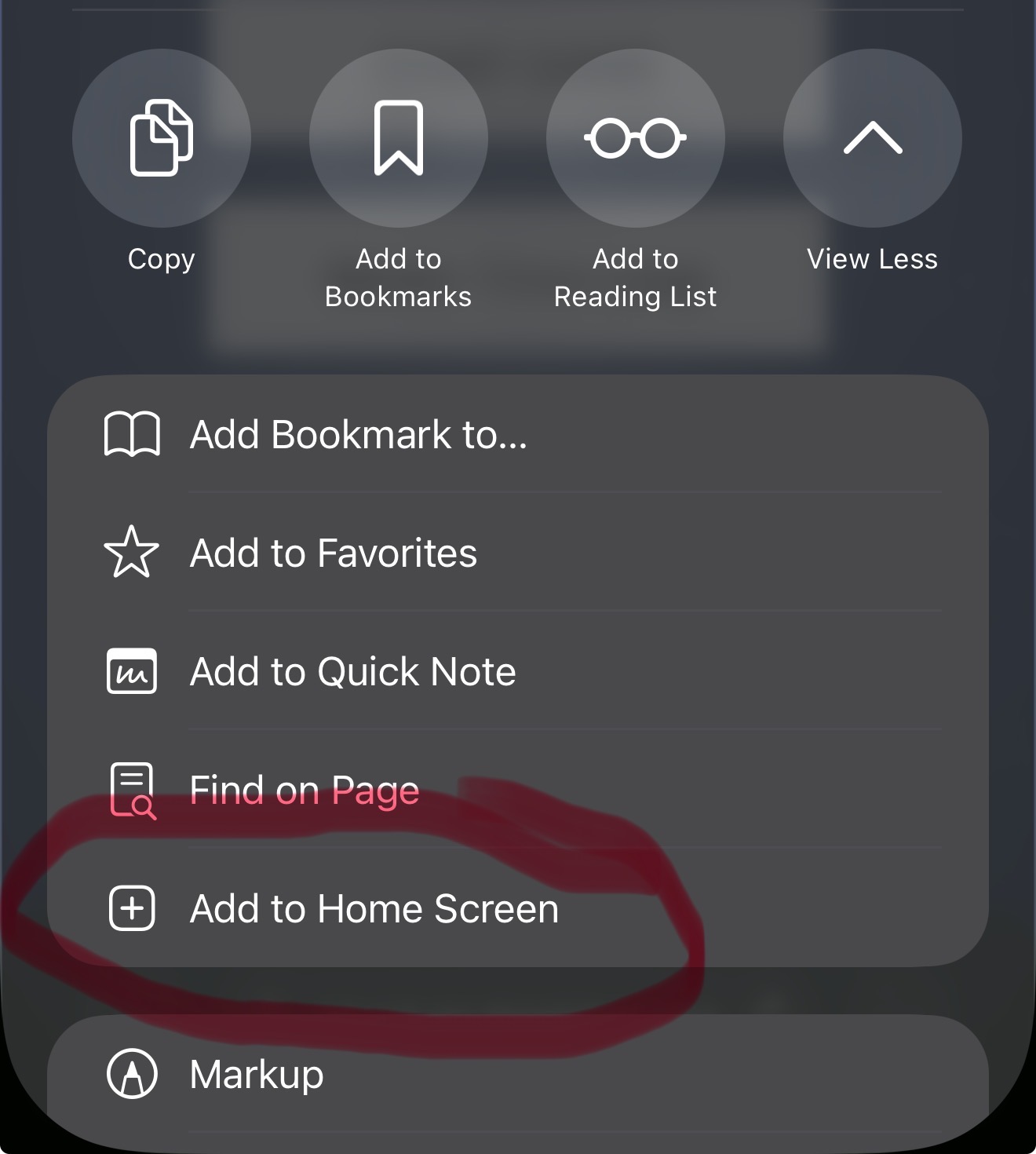 iOS share sheet with the Add to Home Screen button highlighted